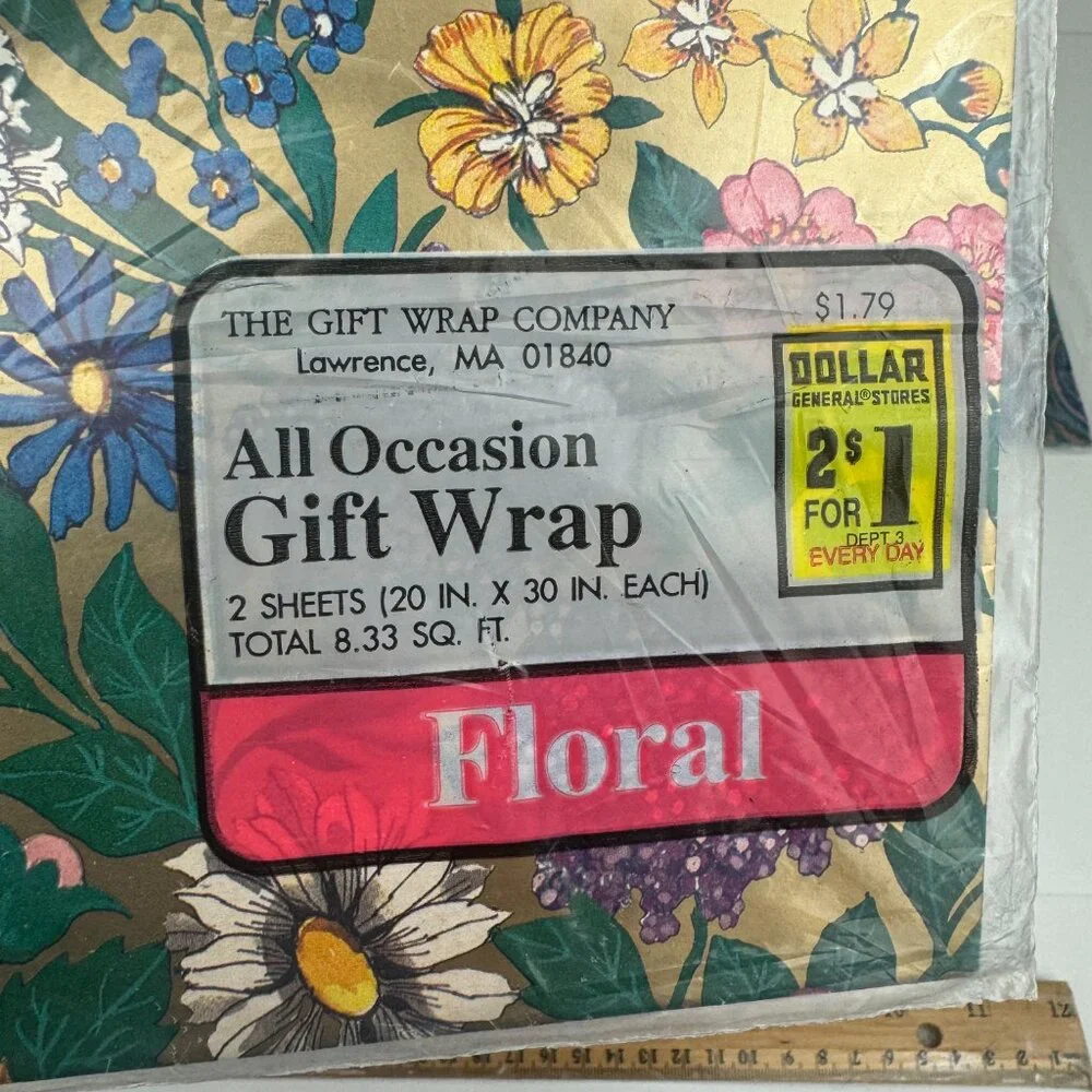 Vtg Pack of 3 Floral Flower Paisley Turquoise Blue Gold Gift Wrap Sheets‎ Color